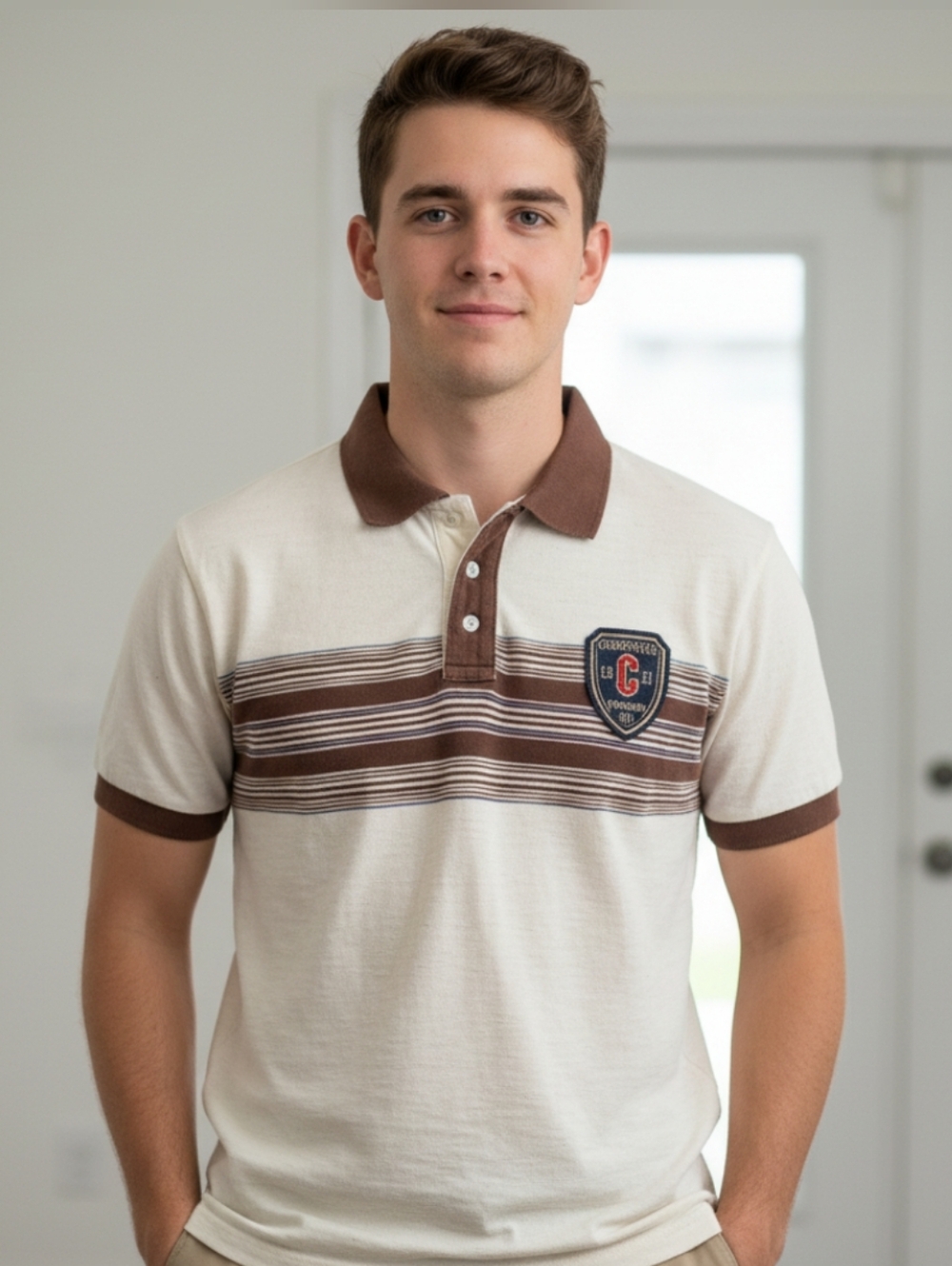 Casual Cream and Brown Polo Shirt